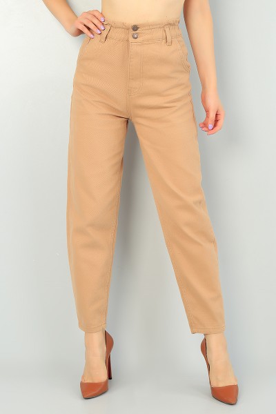 Bisküvi Beli Lastikli Bayan Mom Kot Pantolon 73086