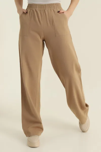 Bisküvi Beli Lastikli Kadın Gabardin Pantolon 422486