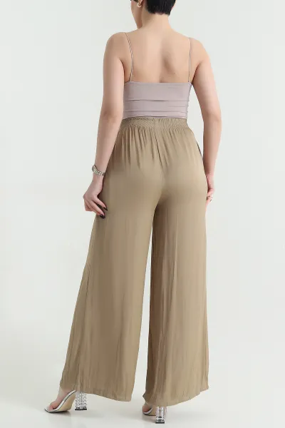 Bisküvi Beli Lastikli Saten Kadın Pantolon 451259
