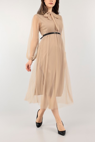 Bisküvi Beli Lastikli Tül Elbise 112978
