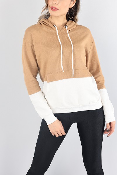 Bisküvi Beyaz Kapüşonlu İçi Şardonlu Sweat 87758