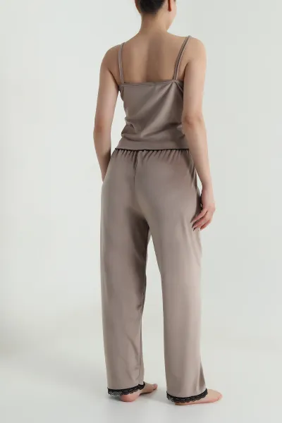 Bisküvi Dantelli Kadife Kadın Pijama Takımı 487758