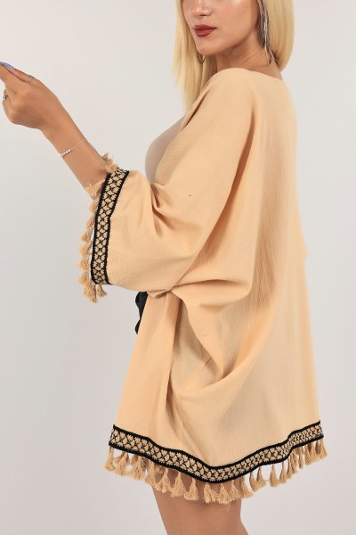 Bisküvi Dantelli Keten Kimono Hırka 124767