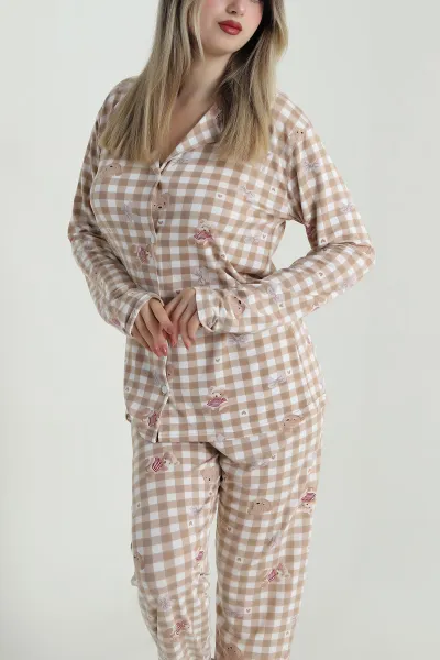 Bisküvi Düğmeli Milan Kadın Pijama Takımı 486251