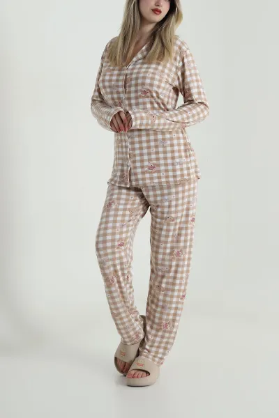 Bisküvi Düğmeli Milan Kadın Pijama Takımı 486251