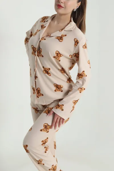 Bisküvi Düğmeli Soft Süet Kadın Pijama Takımı 488909
