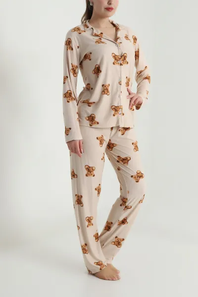 Bisküvi Düğmeli Soft Süet Kadın Pijama Takımı 488909