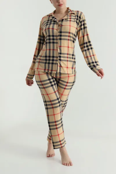 Bisküvi Düğmeli Süet Kadın Pijama Takımı 492770
