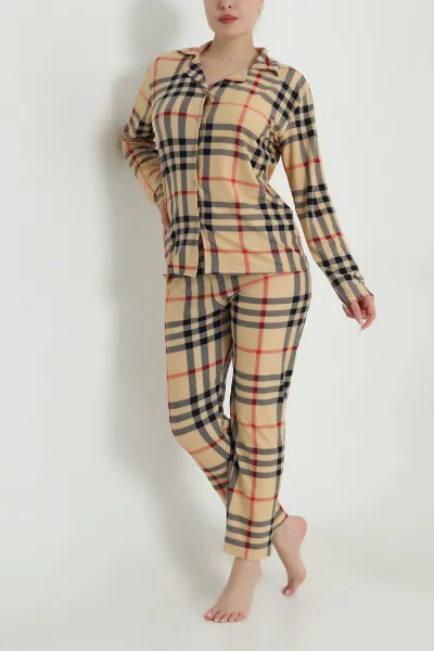 Bisküvi Düğmeli Süet Kadın Pijama Takımı 492770