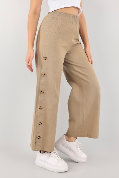 Bisküvi Düğmeli Tasarım Bol Paça Gabardin Pantolon 103238