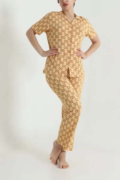 Bisküvi Düğmeli Viskon  Kadın Pijama Takımı 466682