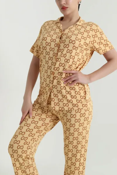 Bisküvi Düğmeli Viskon  Kadın Pijama Takımı 466682