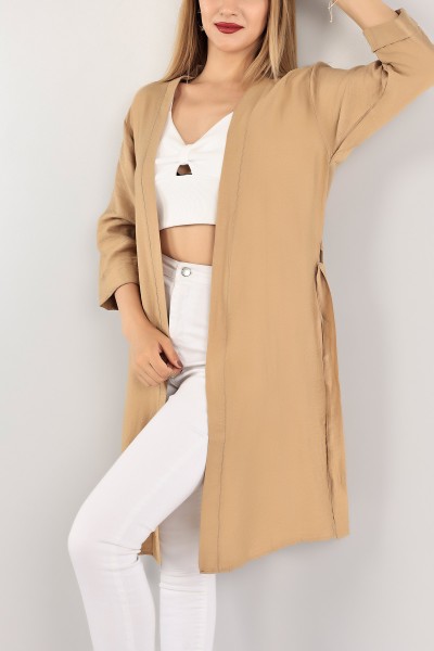 Bisküvi Kemerli Keten Kimono Hırka 116410