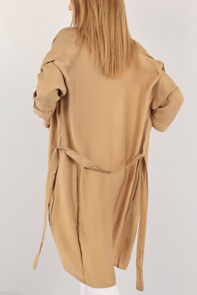 Bisküvi Kemerli Keten Kimono Hırka 116410