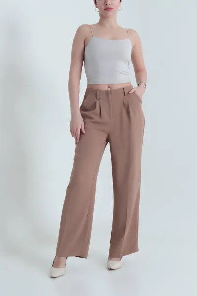 Bisküvi Krep Tencel Fermuarlı Cepli Kadın Pantolon 438805