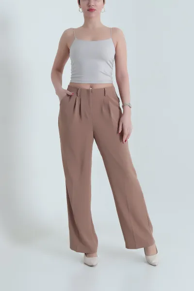 Bisküvi Krep Tencel Fermuarlı Cepli Kadın Pantolon 438805