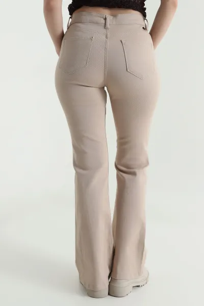 Bisküvi Likralı İspanyol Paça Kadın Gabardin  Kot Pantolon 452965