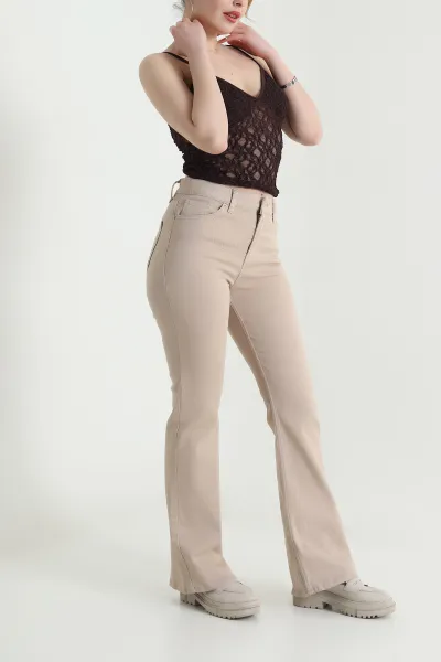 Bisküvi Likralı İspanyol Paça Kadın Gabardin  Kot Pantolon 452965