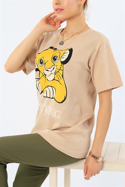 Bisküvi Lion King Baskılı Bayan Tişört 32895