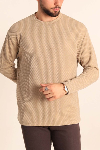 Bisküvi Oversize Bisiklet Yaka Dokulu Erkek Sweat 212706
