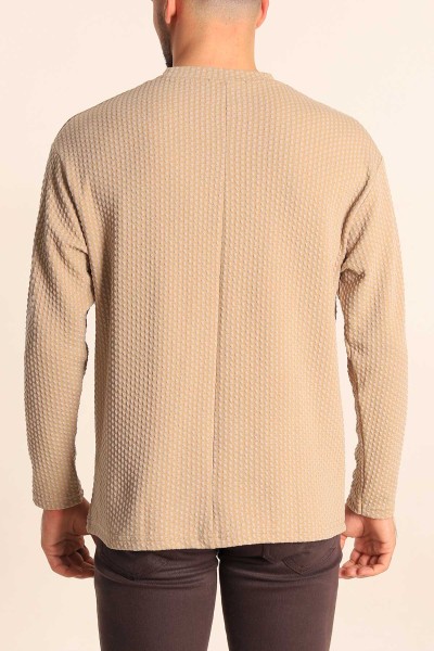 Bisküvi Oversize Bisiklet Yaka Dokulu Erkek Sweat 212706