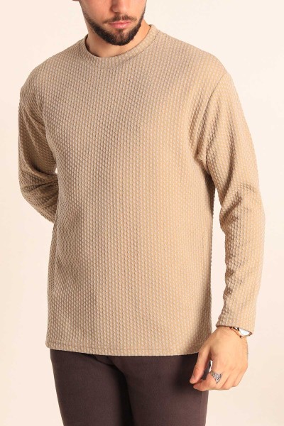 Bisküvi Oversize Bisiklet Yaka Dokulu Erkek Sweat 212706