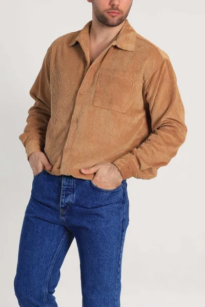 Bisküvi Oversize Fitilli Kadife Cep Detaylı Erkek Gömlek 323861
