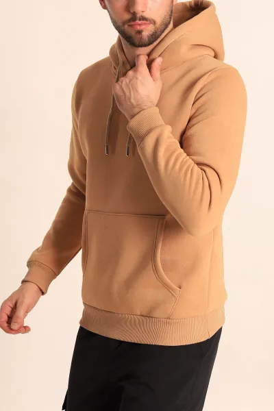 Bisküvi Oversize Üç İp Şardonlu Basic Kapüşonlu Erkek Sweatshirt 228387