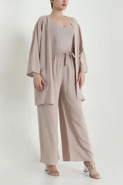Bisküvi Pantolon Kimono Dokuma Kadın İkili Takım 460348