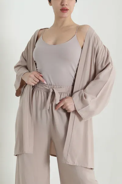 Bisküvi Pantolon Kimono Dokuma Kadın İkili Takım 460348