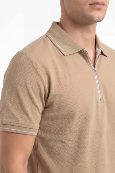 Bisküvi Polo Yaka Yarım Fermuarlı Erkek Tişört 458865
