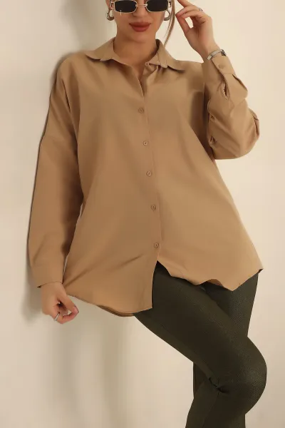 Bisküvi Poplin Dokuma Bayan Gömlek 234844