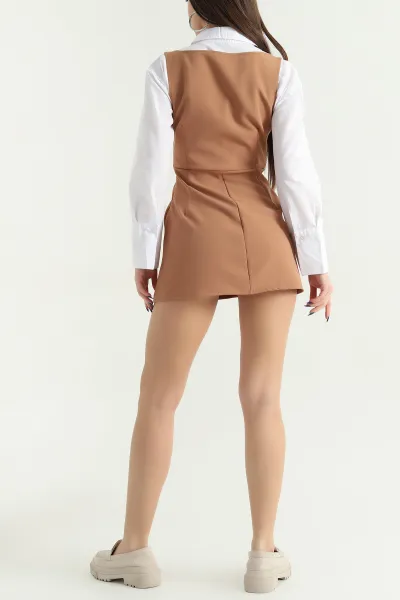 Bisküvi Poplin Garnilli Salopet Elbise 337808