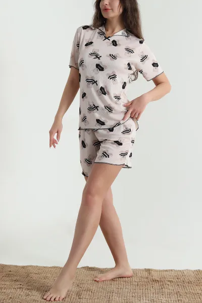 Bisküvi Şortlu Kaşkorse Kadın Pijama Takımı 462227
