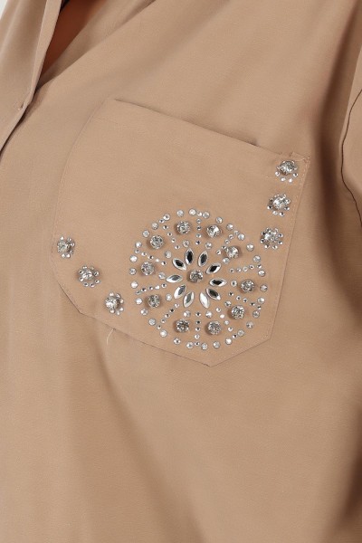 Bisküvi Taş İşlemeli Poplin Dokuma Gömlek Tunik 159249