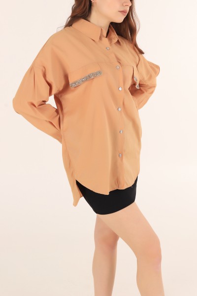 Bisküvi Taşlı Tasarım Terikoton Gömlek Tunik 167116
