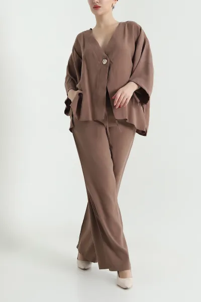 Bisküvi Tencel Pantolon Bluz Kadın İkili Takım 440599