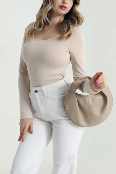 Bisküvi U Yaka Basic Kadın Bluz 483108