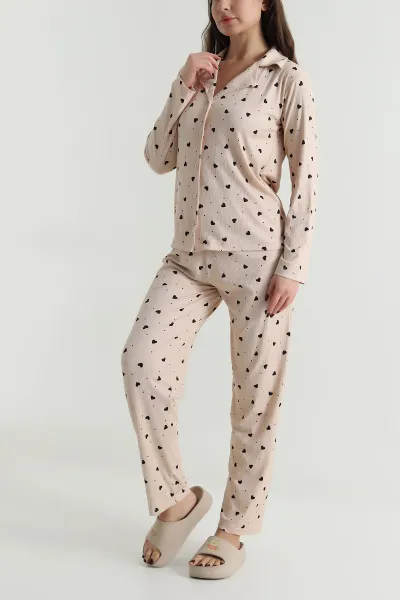 Bisküvi Uzun Kol Düğmeli Pegasus Kadın Pijama Takımı 499818