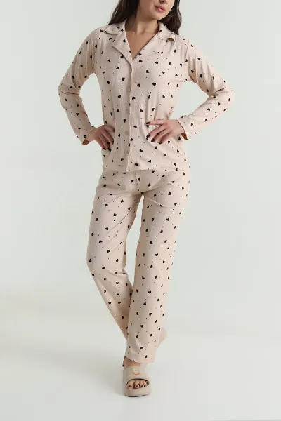 Bisküvi Uzun Kol Düğmeli Pegasus Kadın Pijama Takımı 499818
