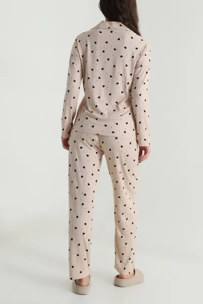 Bisküvi Uzun Kol Düğmeli Pegasus Kadın Pijama Takımı 499818