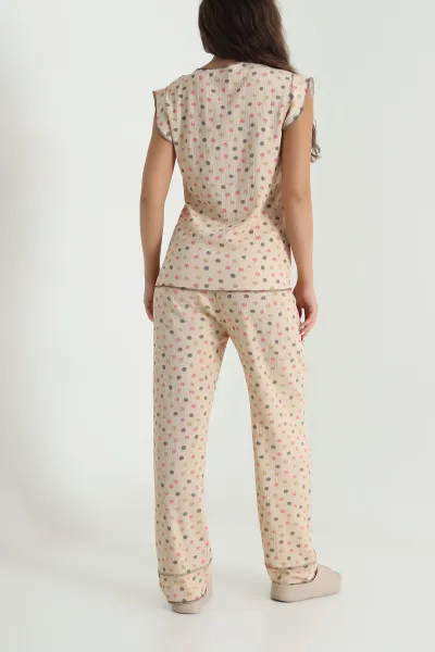 Bisküvi Yaka Düğmeli Bürümcük Kadın Pijama Takımı 479566