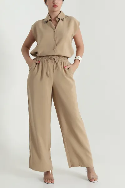 Bisküvi Yaka İncili Tencel Kadın İkili Takım 475222
