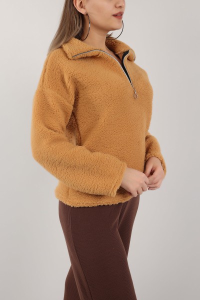 Bisküvi Yarım Fermuarlı Yumoş Sweat 153483