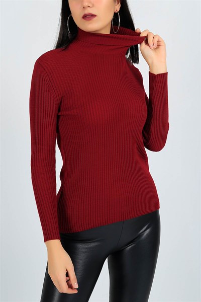 Boğazlı Bordo Bayan Triko Kazak 23417B
