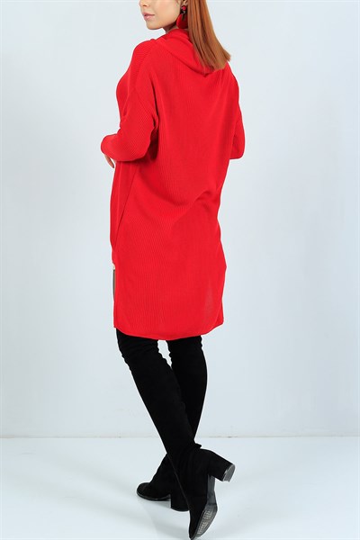 Boğazlı Kırmızı Triko Tunik 24212B