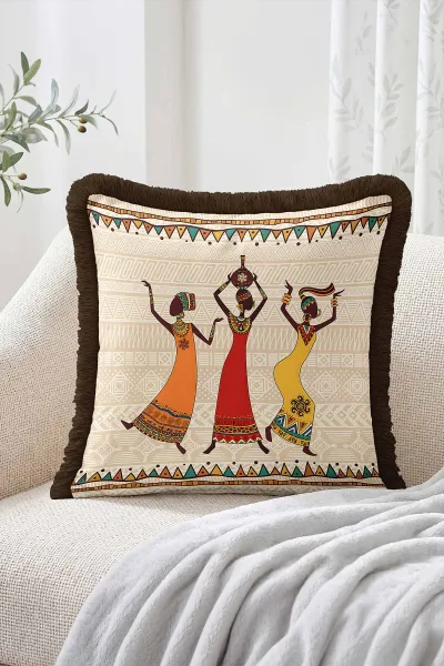 43x43 Cm Dijital Baskılı Fermuarlı Çift Taraflı Saçaklı Kırlent Kılıfı 483430