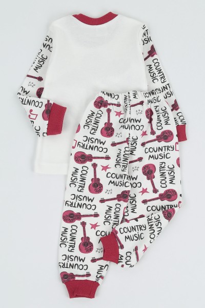Bordo (1-3 Yaş) Gitar Tiesta Baskılı Erkek Çocuk Pijama Takım 135561