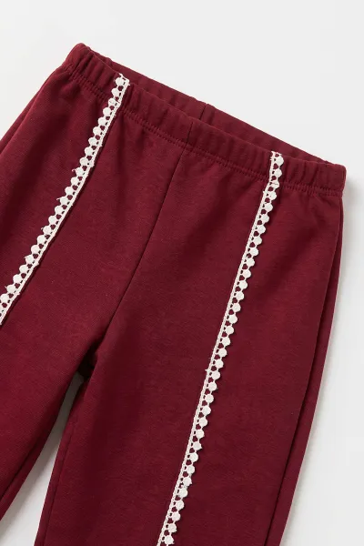 Bordo (1-4 Yaş)Kolları Çiçek Nakışlı   Gömlek Yaka 3 İp Şardonlu Kız Çocuk&Bebek Kışlık Takım 489414
