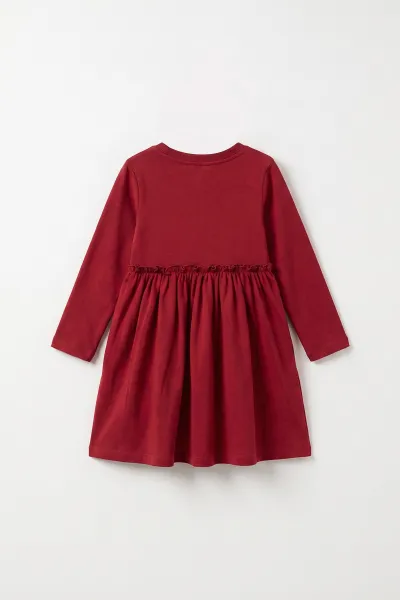 Bordo (1-5 Yaş) Fiyonk Baskılı Kız Çocuk Elbise 475682